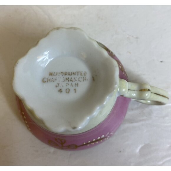 Vtg Craftsman China Hand Painted Cup and Saucer Set Japan 401 Fuji Pagoda Raised - Picture 3 of 12
